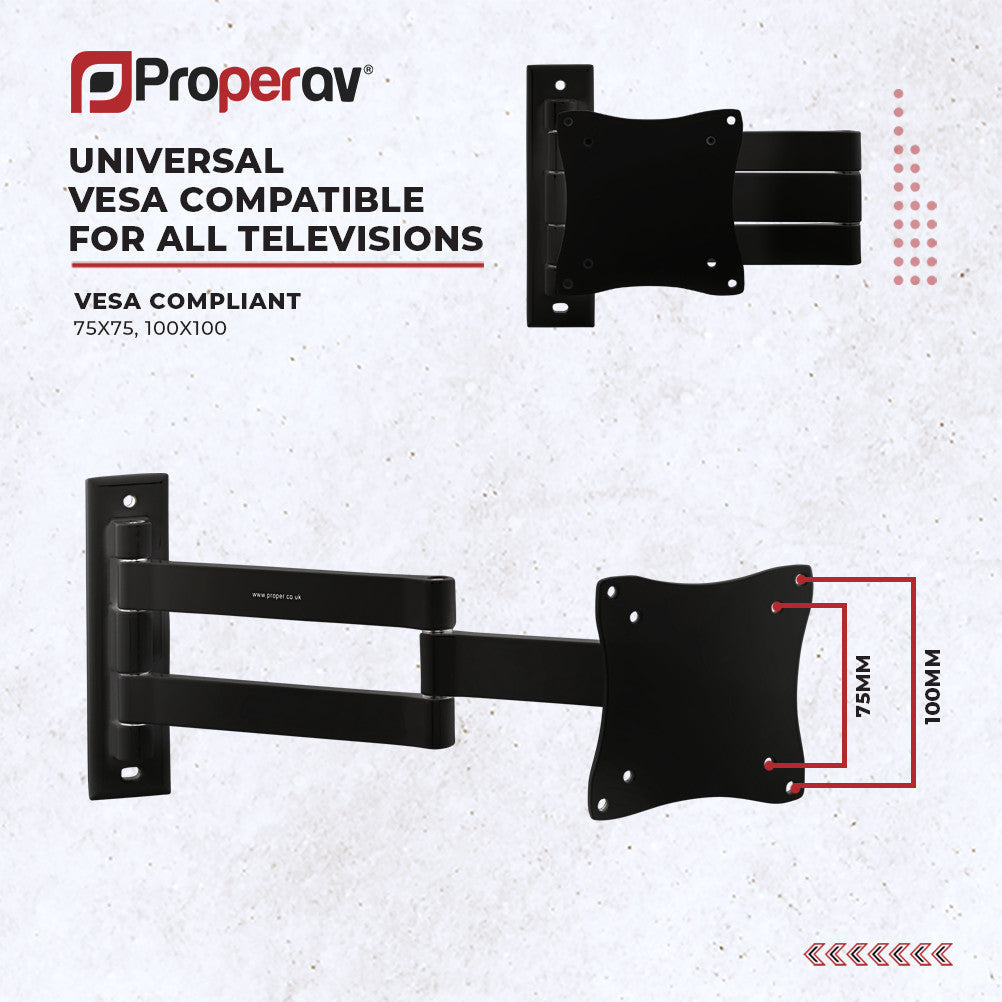 ProperAV TV Wall Bracket (13" - 28" / 15kg Capacity / VESA Max. 100x100) - TOYFACTORY