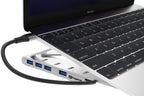ProperAV Aluminium Portable Laptop or Tablet Stand with Built-in 100W USB-C Hub / 4 x USB-A Ports - Silver - TOYFACTORY