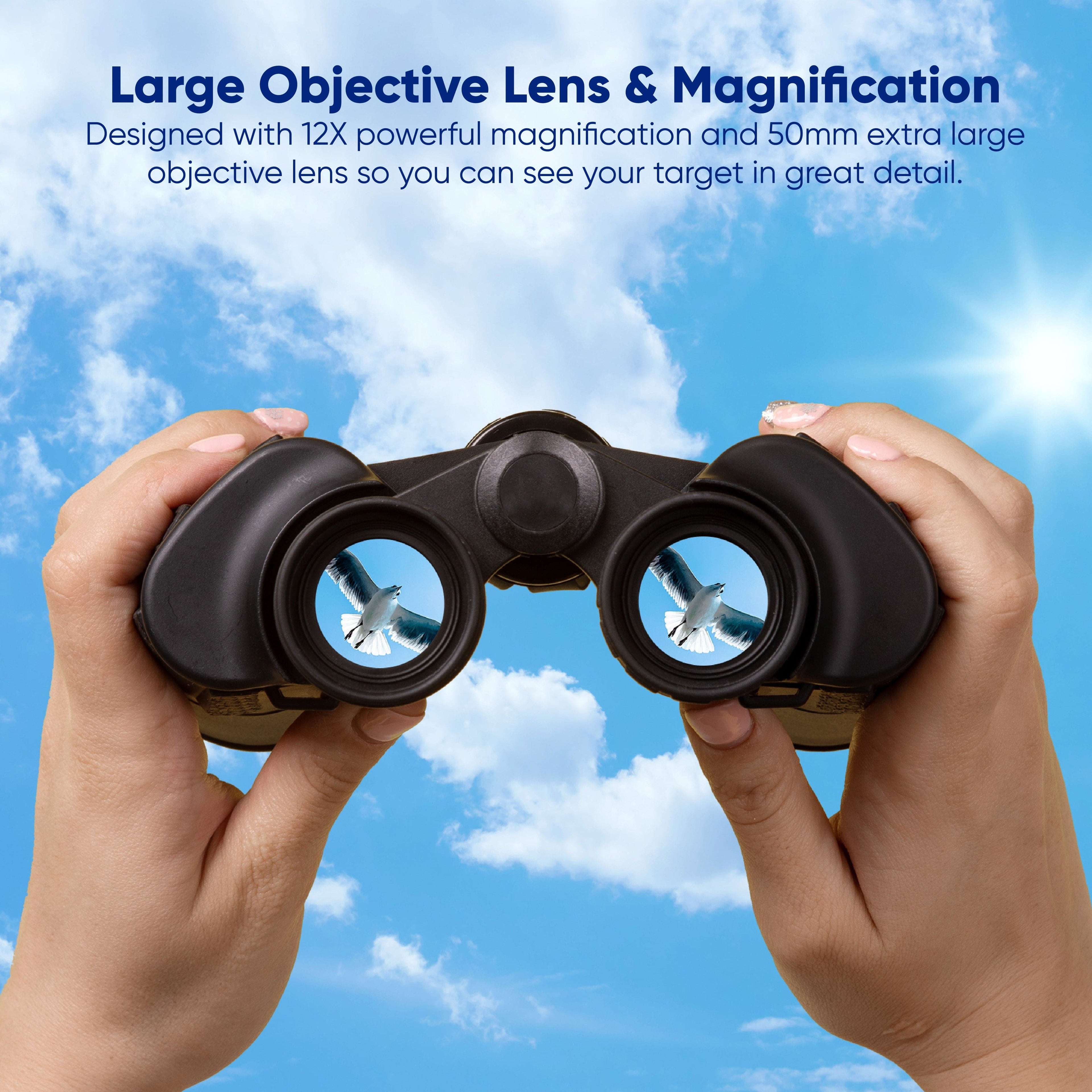 PRAKTICA Falcon 12x50mm Multi Coated Porro Prism Field Binoculars - Black - TOYFACTORY