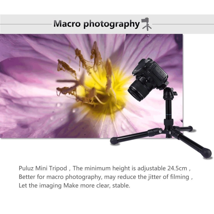 PULUZ  Pocket Mini Microspur Photos Magnesium Alloy Tripod Mount with 360 Degree Ball Head  for DSLR &  Digital Camera, Adjustable Height: 24.5-57cm, Load Max: 3kg, Microspur Tripod - TOYFACTORY
