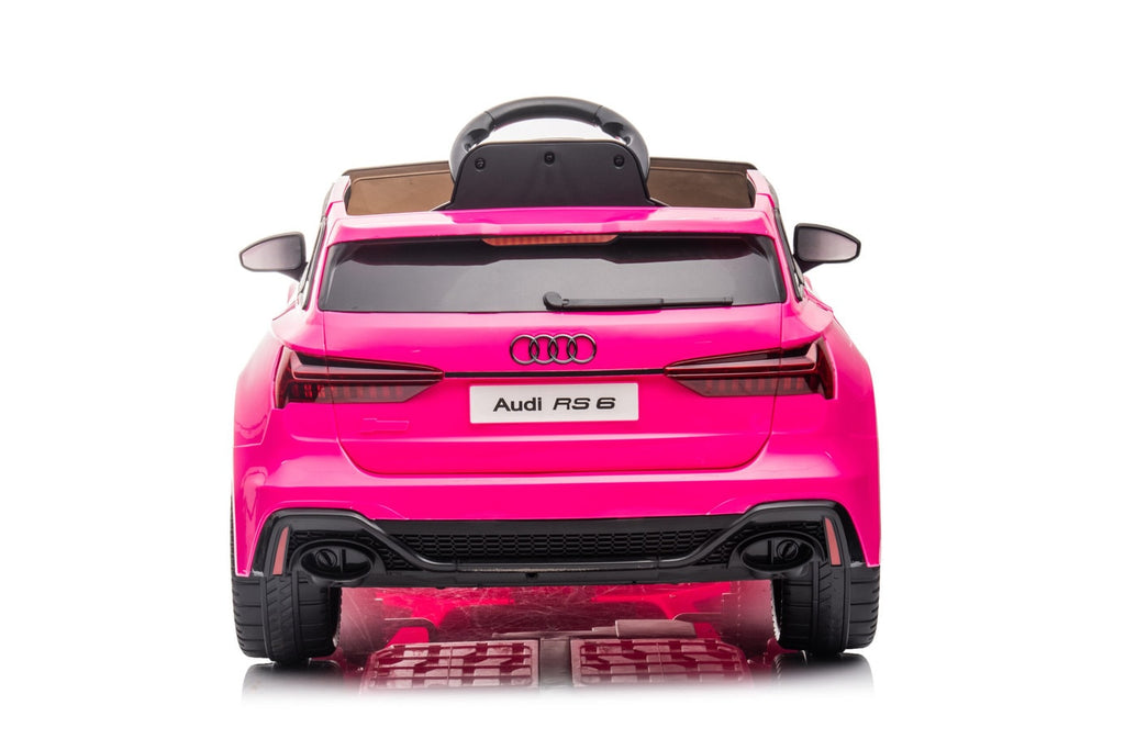 Pink Audi RS6 kids ride-on sports car with MP4 TV, electric ride-on vehicle for children, realistic design and sporty style.