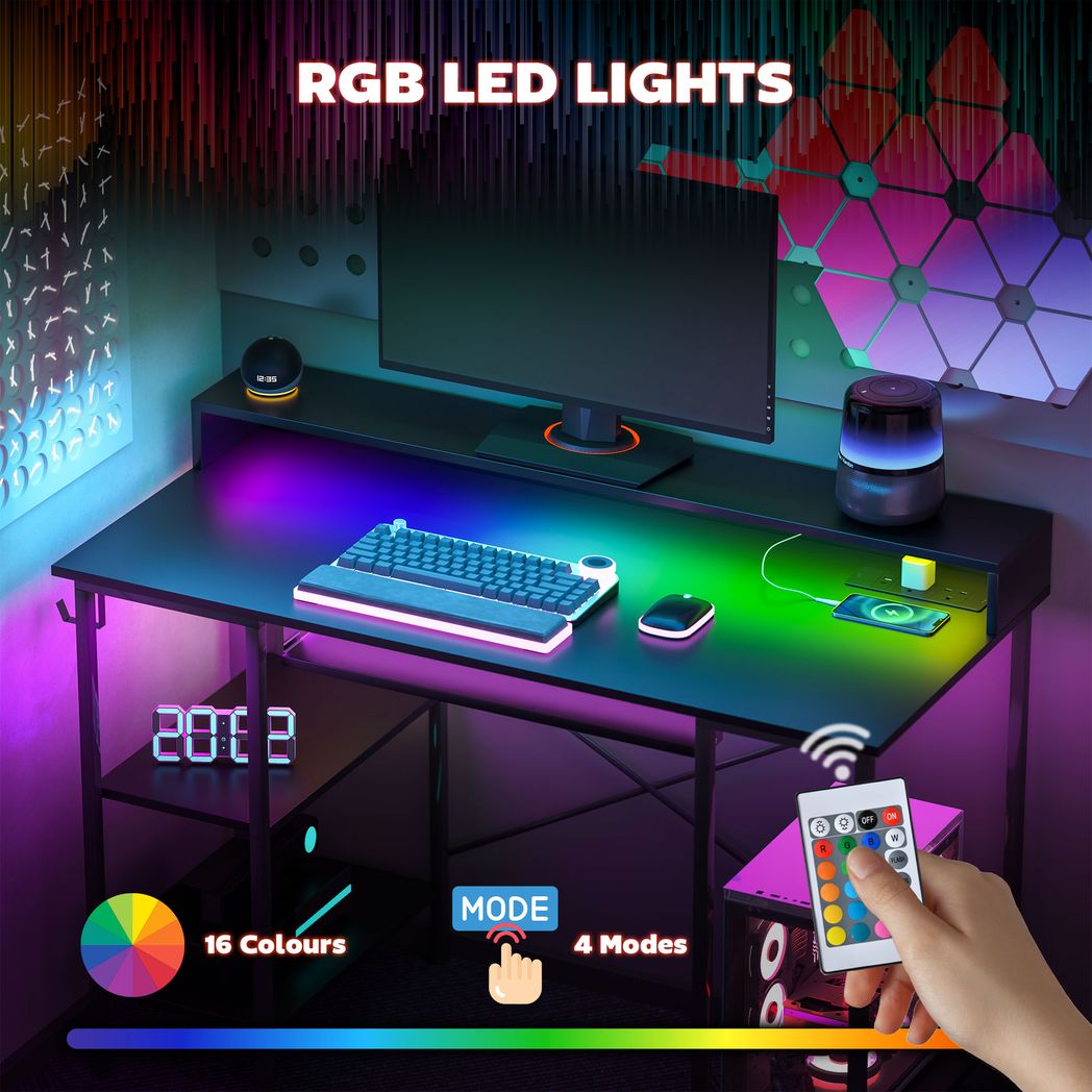 HOMCOM Gaming Desk with Monitor Stand and Sliding Keyboard Tray - TOYFACTORY