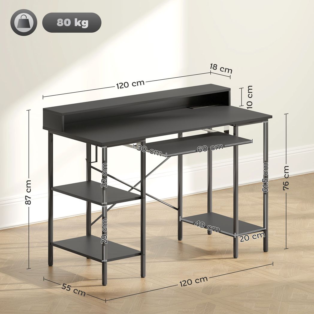 HOMCOM Gaming Desk with Monitor Stand and Sliding Keyboard Tray - TOYFACTORY
