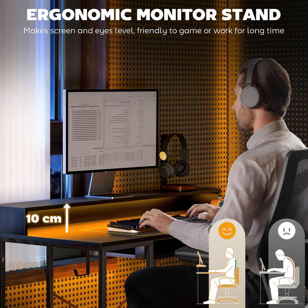 HOMCOM Gaming Desk with Monitor Stand and Sliding Keyboard Tray - TOYFACTORY