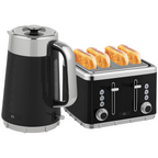 HOMCOM 1.7L 3000W Rapid Boil Kettle and 4 Slice Toaster Set Crumb Tray Black