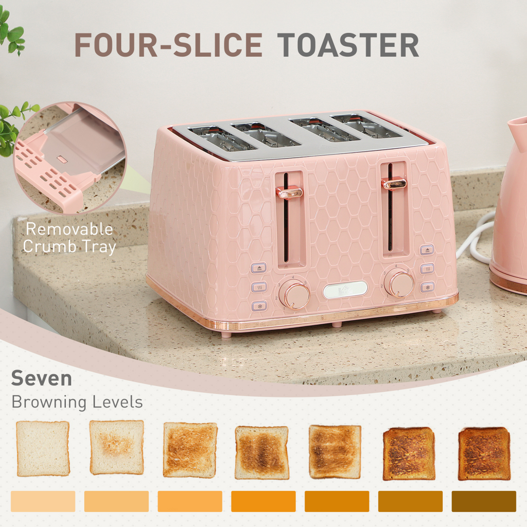 HOMCOM 1.7L Kettle and Toaster Set with Defrost Reheat and Crumb Tray - TOYFACTORY