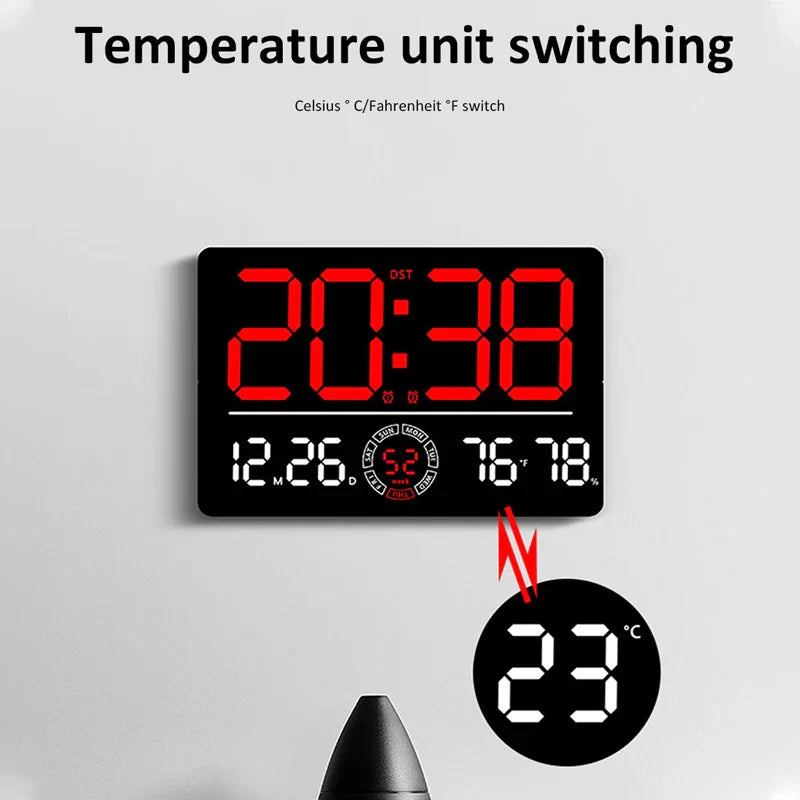 Large Digital Wall Clock 10 Brightness Adjustment Dual Alarm LED Clocks