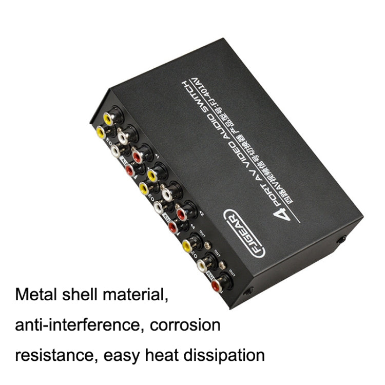 FJGEAR FJ-401AV Lotus Head Interface 4-way AV Audio and Video Switcher(Black)