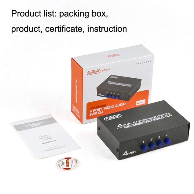 FJGEAR FJ-401AV Lotus Head Interface 4-way AV Audio and Video Switcher, FJ-401AV