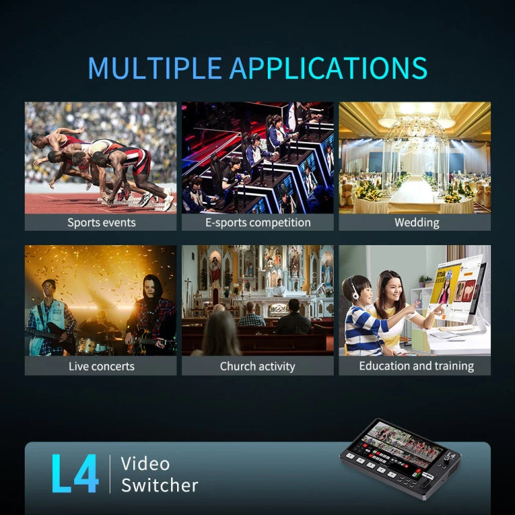 FEELWORLD L4 Multi-Camera Video Mixer Switcher 10.1" Touch Screen USB 3.0 Fast Streaming(EU Plug)