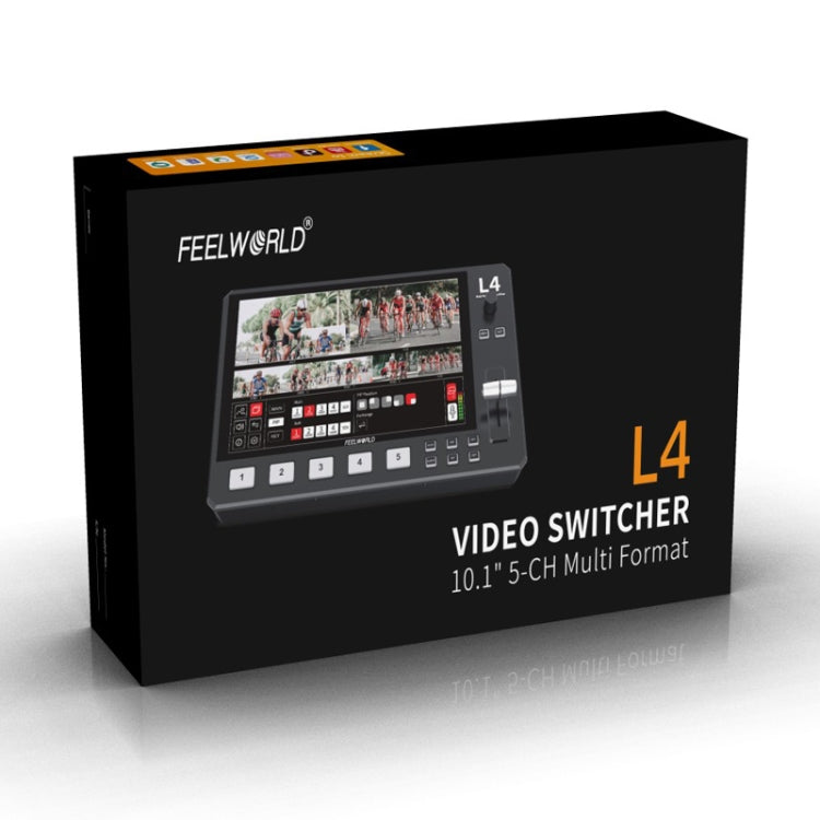 FEELWORLD L4 Multi-Camera Video Mixer Switcher 10.1" Touch Screen USB 3.0 Fast Streaming(UK Plug)