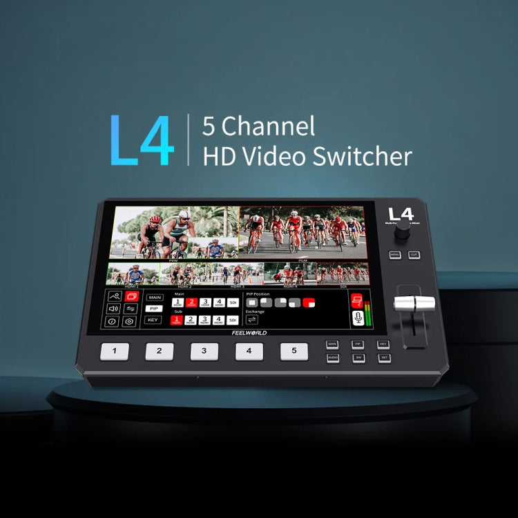 FEELWORLD L4 Multi-Camera Video Mixer Switcher 10.1" Touch Screen USB 3.0 Fast Streaming(UK Plug)