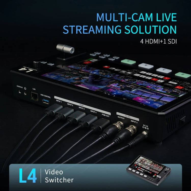 FEELWORLD L4 Multi-Camera Video Mixer Switcher 10.1" Touch Screen USB 3.0 Fast Streaming(EU Plug)