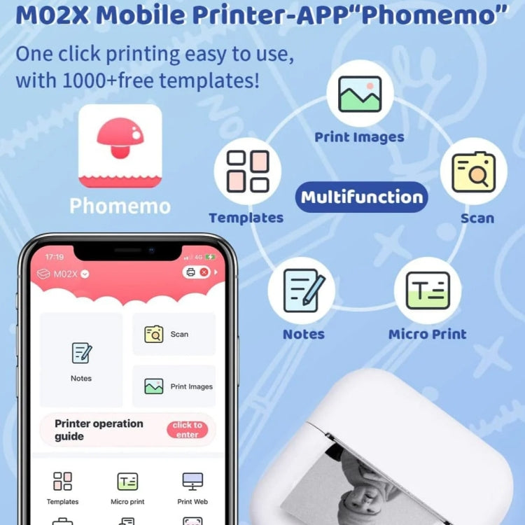 Phomemo M02X Inkless Pocket Printer Bluetooth Thermal Portable Sticker Maker Machine - TOYFACTORY