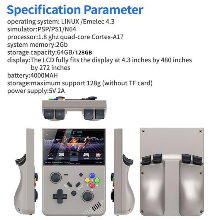 R43 Pro Handheld Game Console 4K HD 4.3-Inch Screen Home Portable Video Game Player, Translucent Black 64G, Gray 64G, Translucent Black 128G, Gray 128G - TOYFACTORY