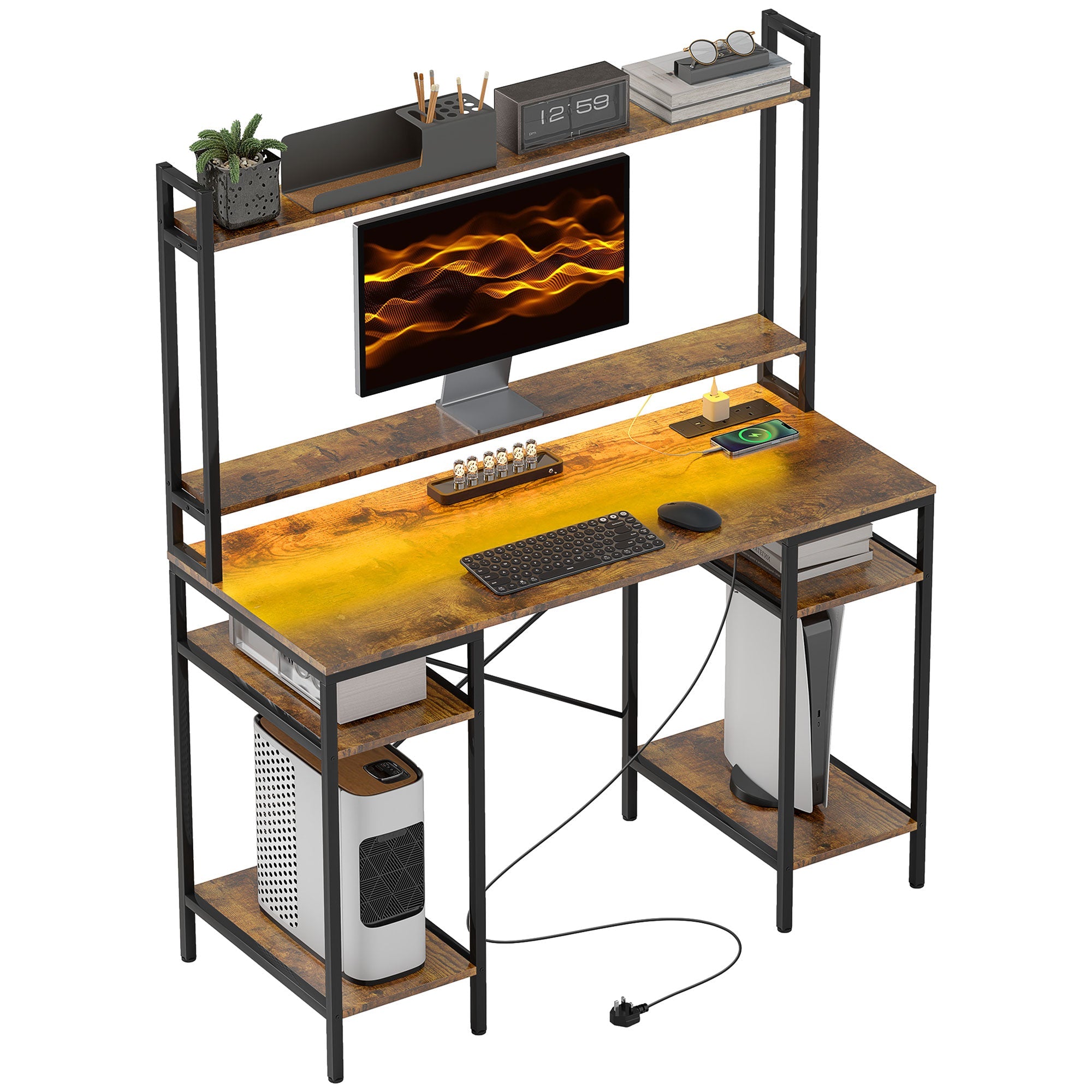 HOMCOM Computer Desk Home Office Desk with Monitor Stand - TOYFACTORY