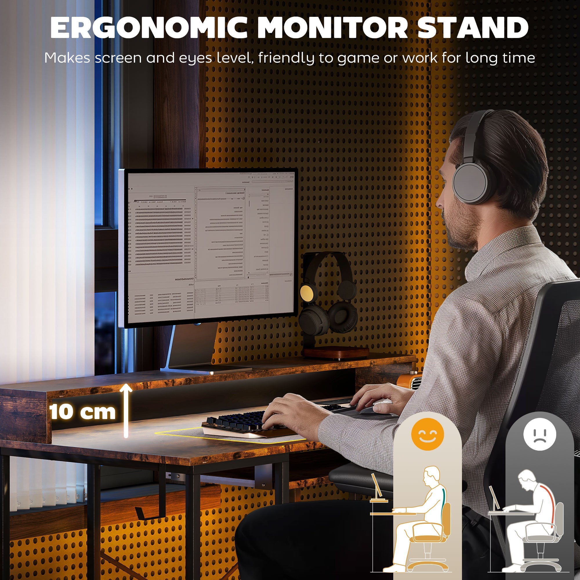 HOMCOM Gaming Desk with Monitor Stand and Sliding Keyboard Tray - TOYFACTORY