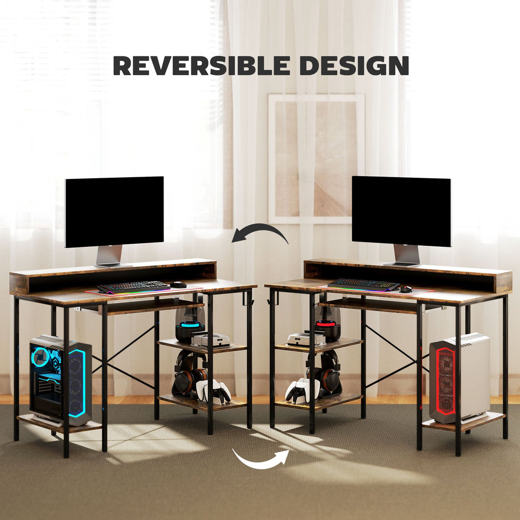 HOMCOM Gaming Desk with Monitor Stand and Sliding Keyboard Tray - TOYFACTORY