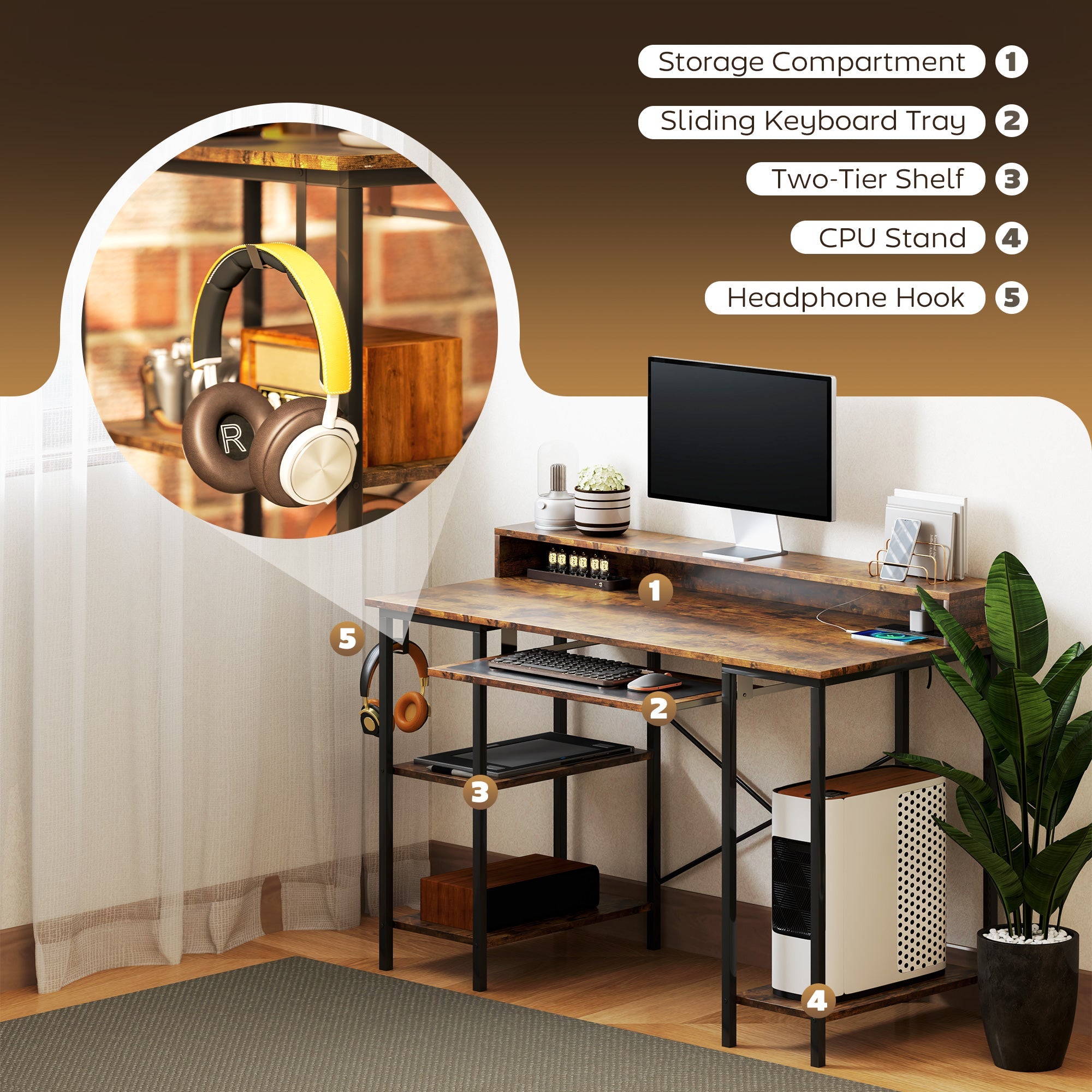 HOMCOM Gaming Desk with Monitor Stand and Sliding Keyboard Tray - TOYFACTORY