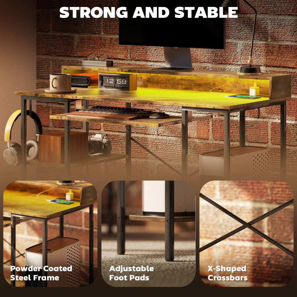 HOMCOM Gaming Desk with Monitor Stand and Sliding Keyboard Tray - TOYFACTORY