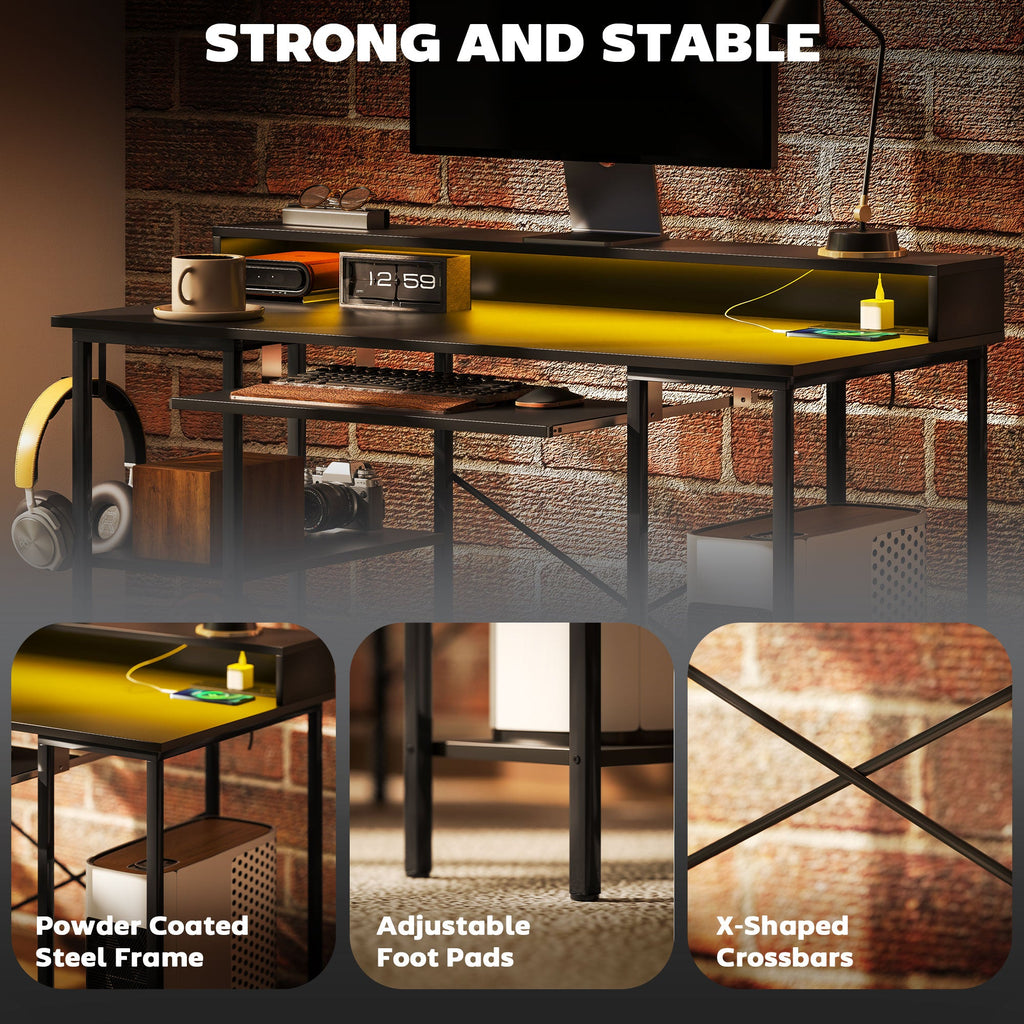 HOMCOM Gaming Desk with Monitor Stand and Sliding Keyboard Tray - TOYFACTORY