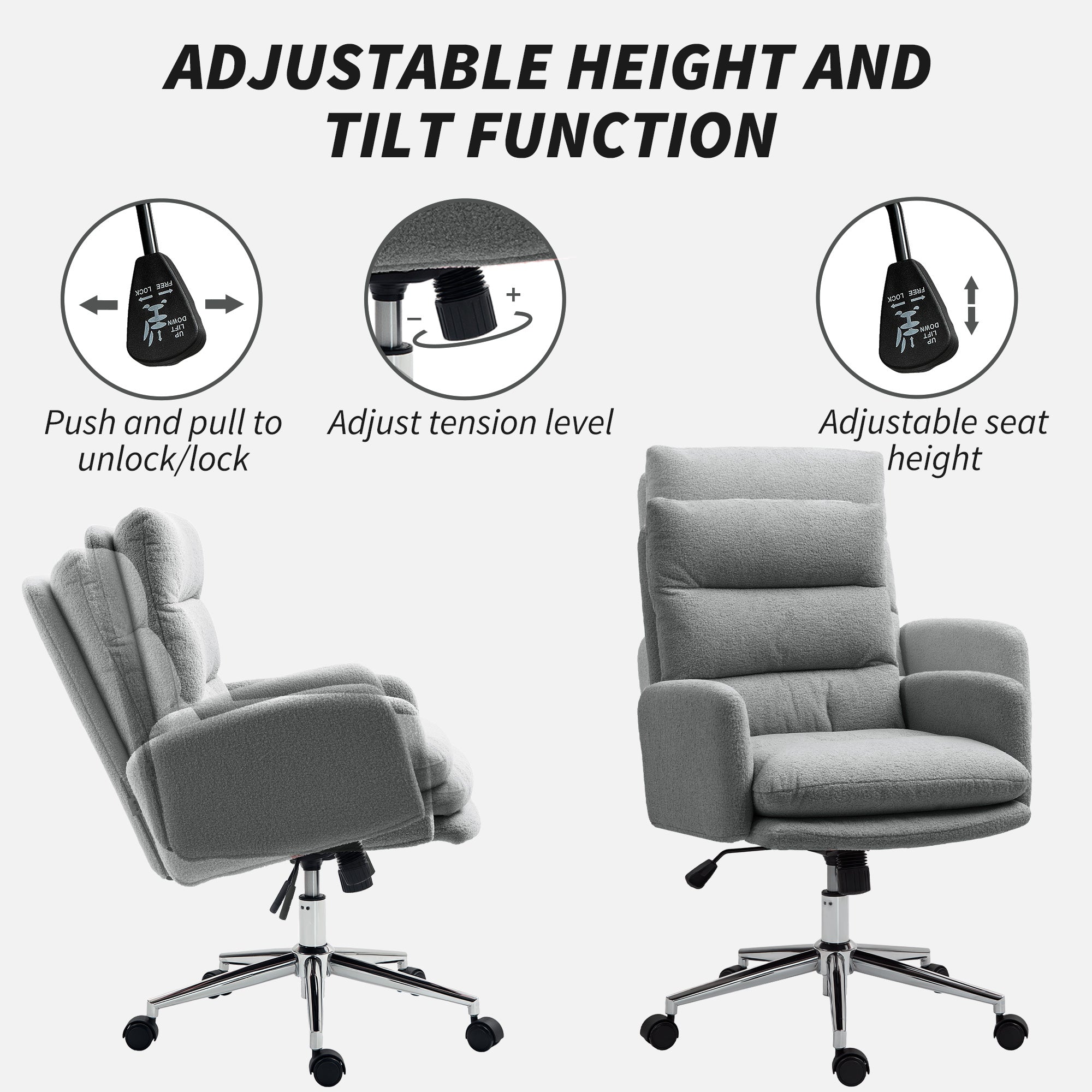 HOMCOM Upholstered Desk Chair with Height Adjustable - TOYFACTORY