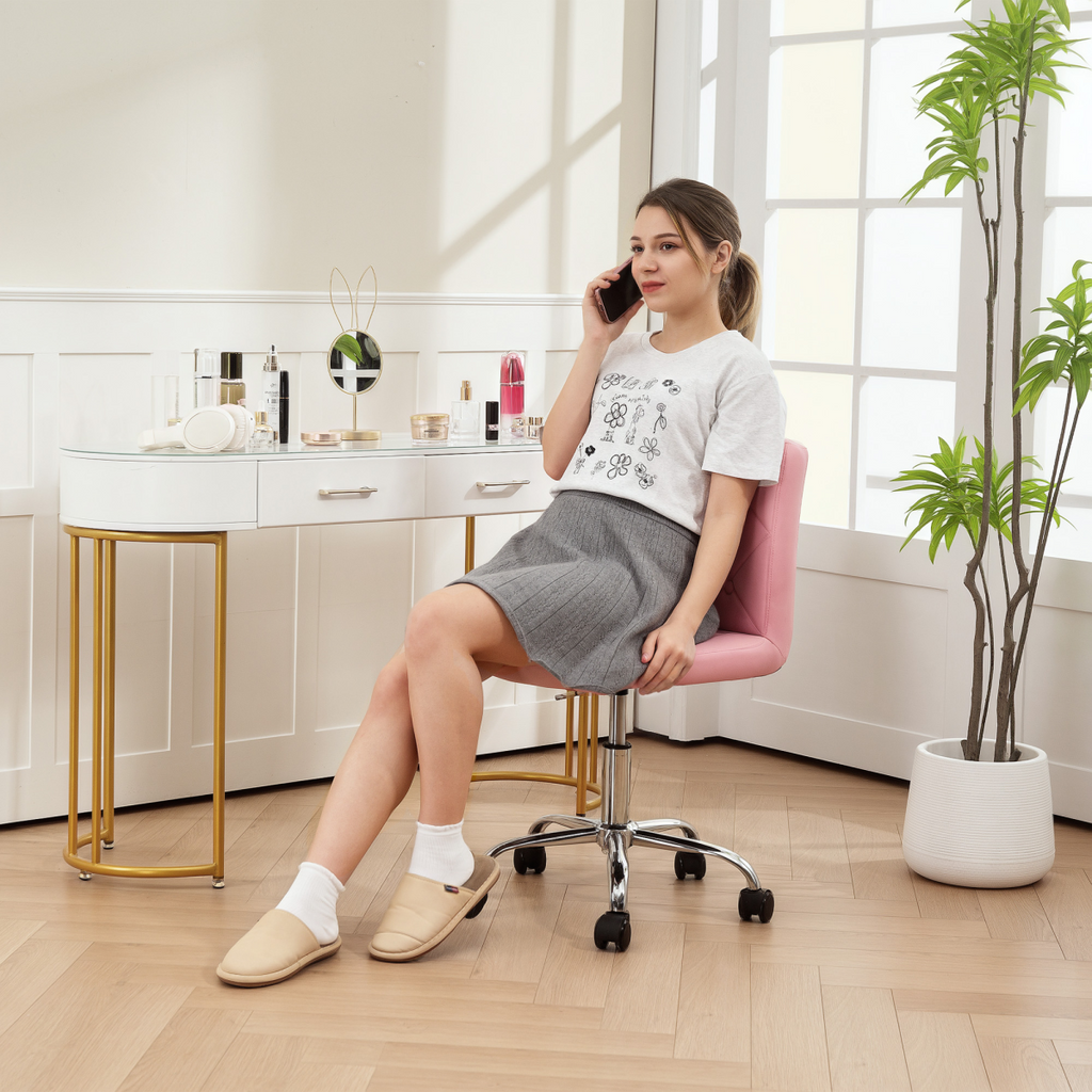 HOMCOM Modern Vanity Computer Desk Chair with Rolling Wheels - TOYFACTORY
