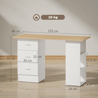 HOMCOM 120cm Computer Desk, Study Table with 3 Shelf & Drawers, Grey - TOYFACTORY