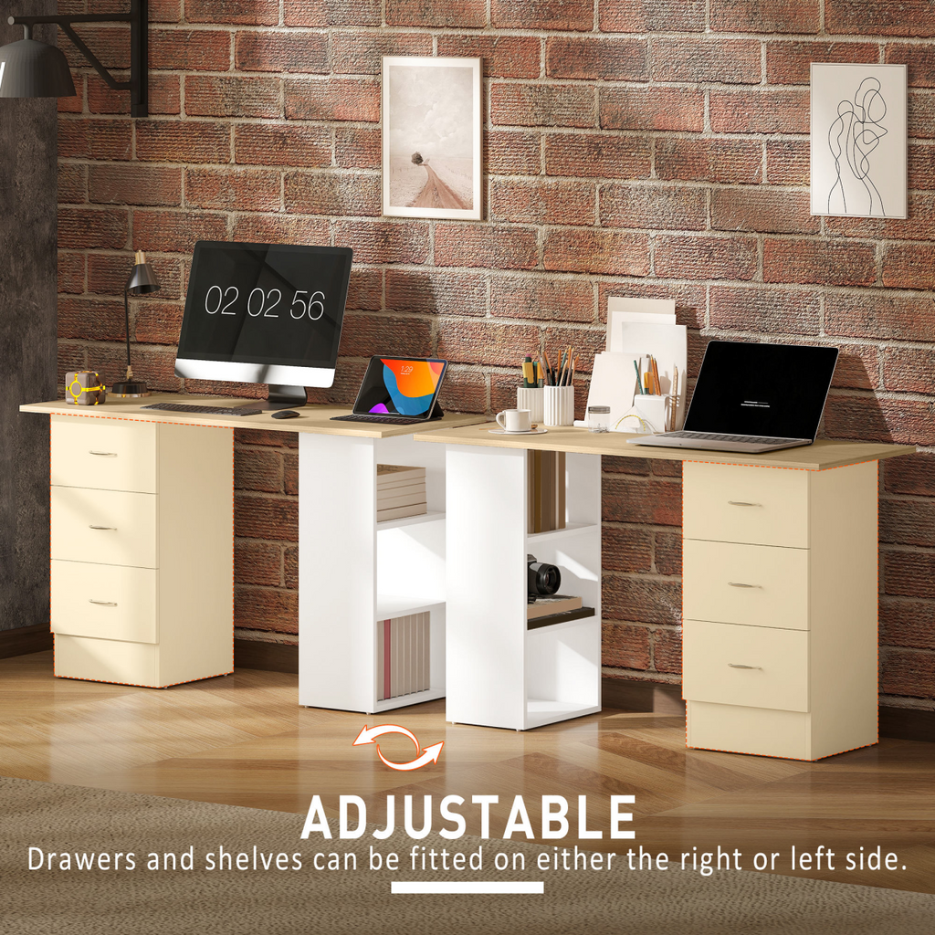 HOMCOM 120cm Computer Desk, Study Table with 3 Shelf & Drawers, Grey - TOYFACTORY