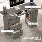 HOMCOM 120cm Computer Desk, Study Table with 3 Shelf & Drawers, Grey - TOYFACTORY