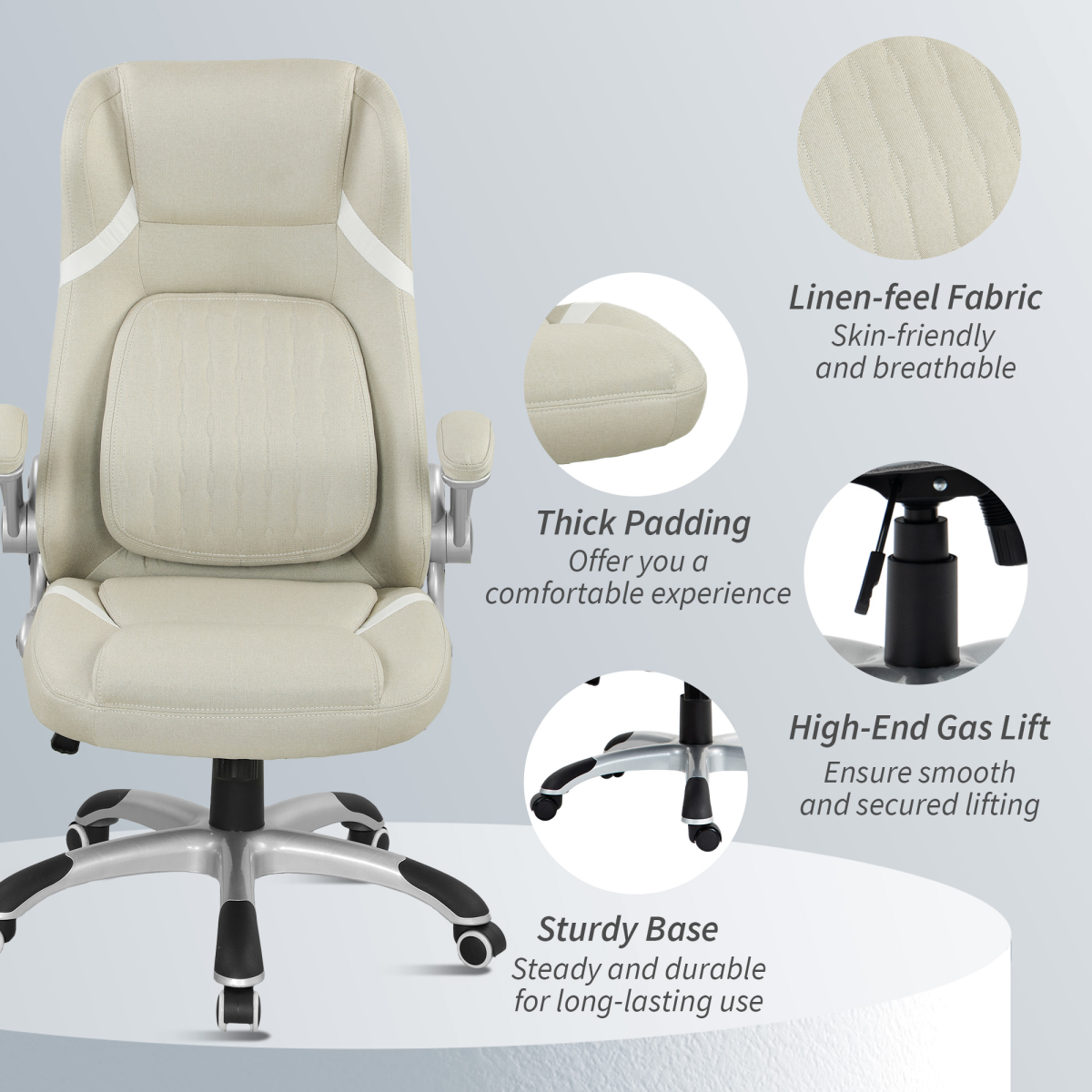 Vinsetto Fabric Office Desk Chair w/ Adjustable Height Tilt Function - TOYFACTORY