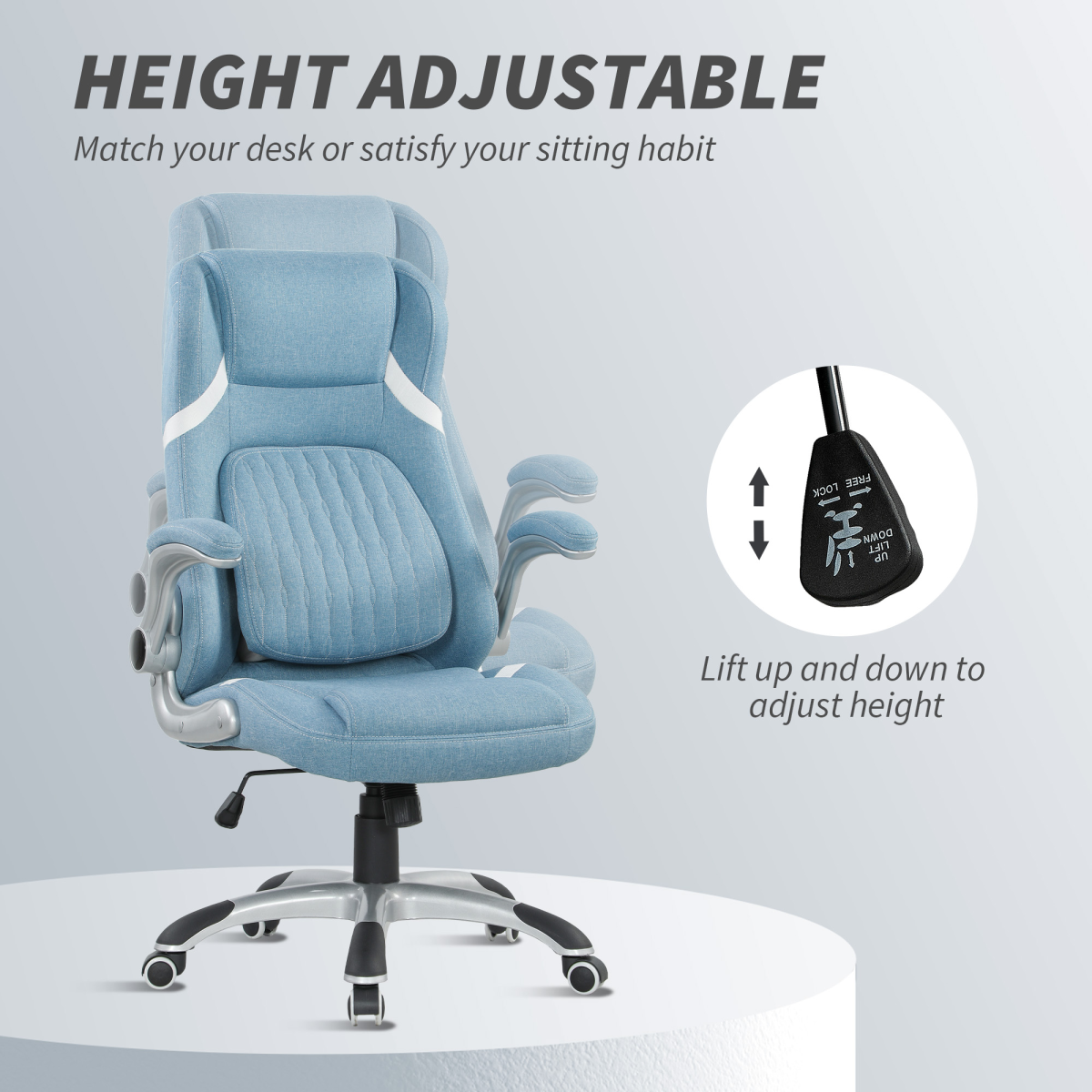 Vinsetto Fabric Office Desk Chair w/ Adjustable Height Tilt Function - TOYFACTORY