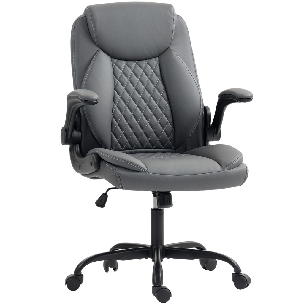 HOMCOM PU Leather Office Desk Chair with Thick Cushion - TOYFACTORY