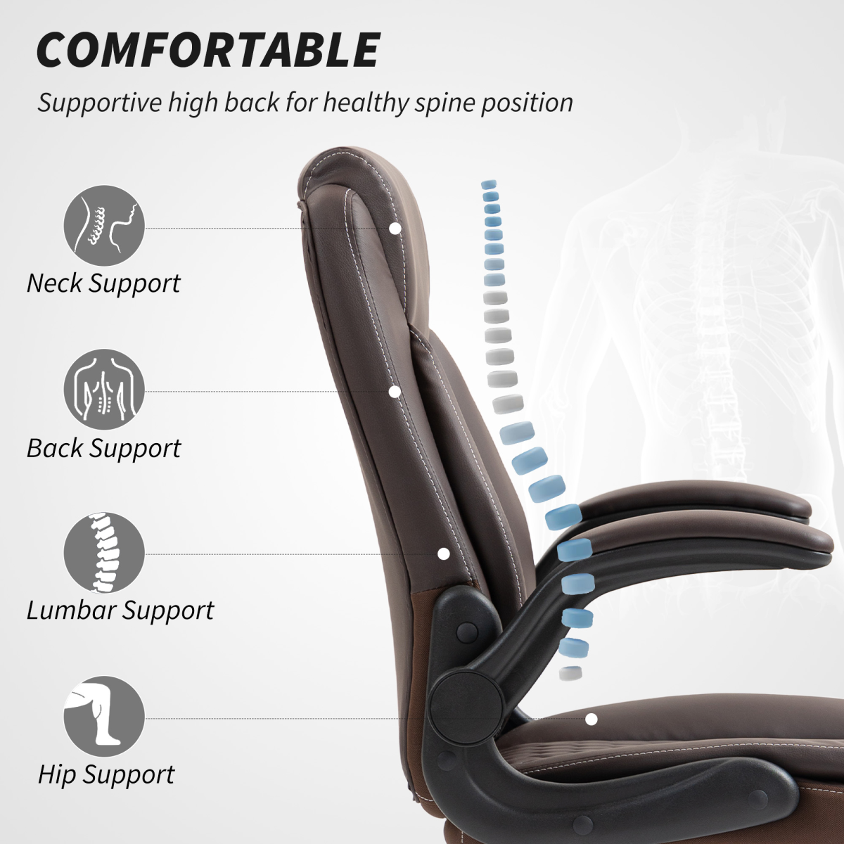 HOMCOM PU Leather Office Desk Chair with Thick Cushion - TOYFACTORY