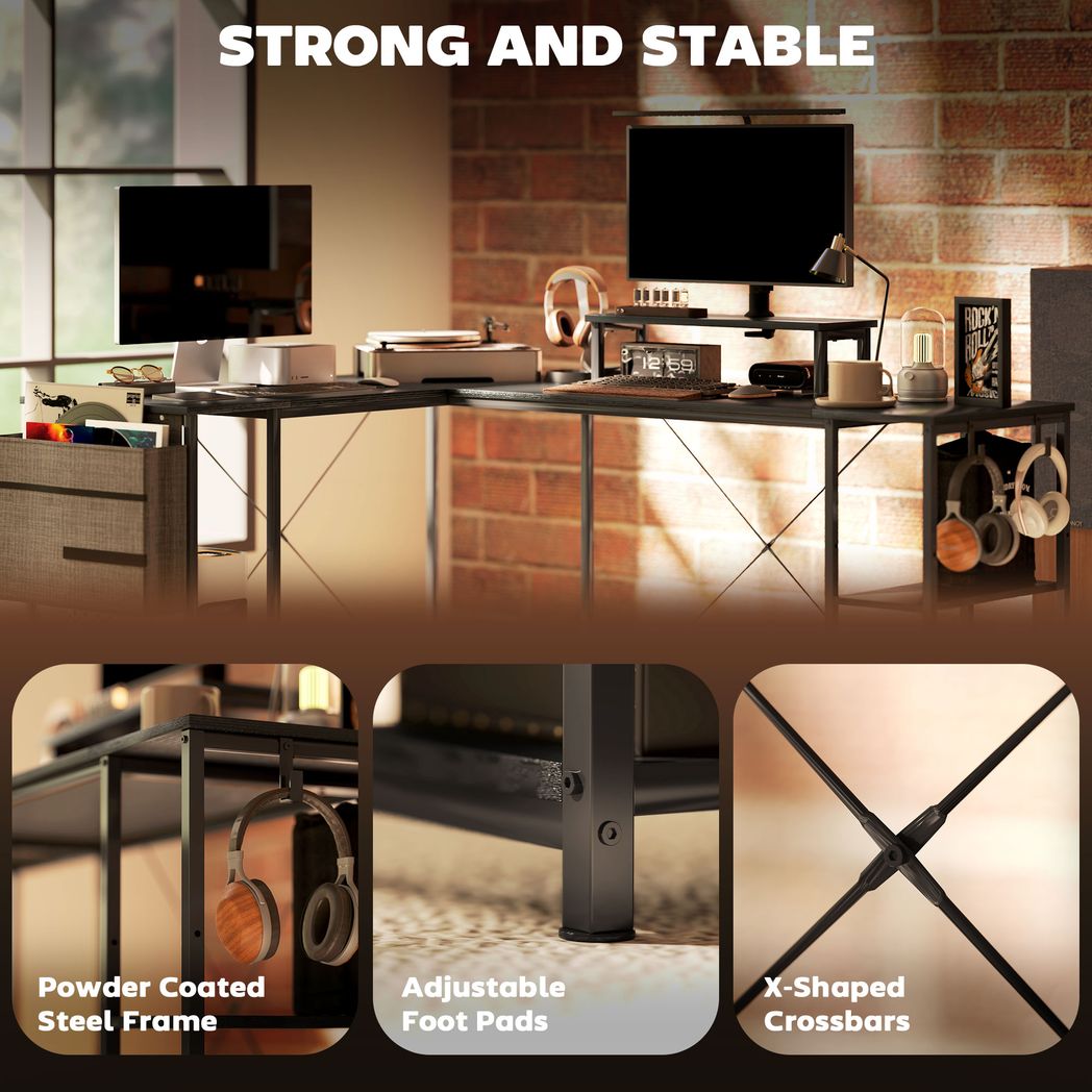 HOMCOM 168cm Reversible L Shaped Desk, 240cm Two Person Desk - TOYFACTORY