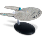 Real Merch Star Trek Kelvin NCC-0514 model die cast ship figurine from Eaglemoss, detailed silver-colored model on a display base.