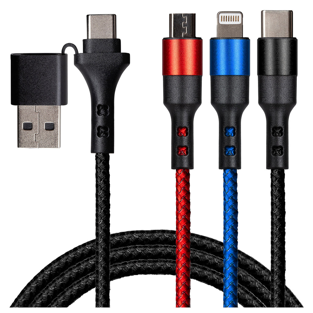 Maplin USB-C & USB-A to USB-C / Lightning / Micro USB 3-in-1 Braided Cable - TOYFACTORY