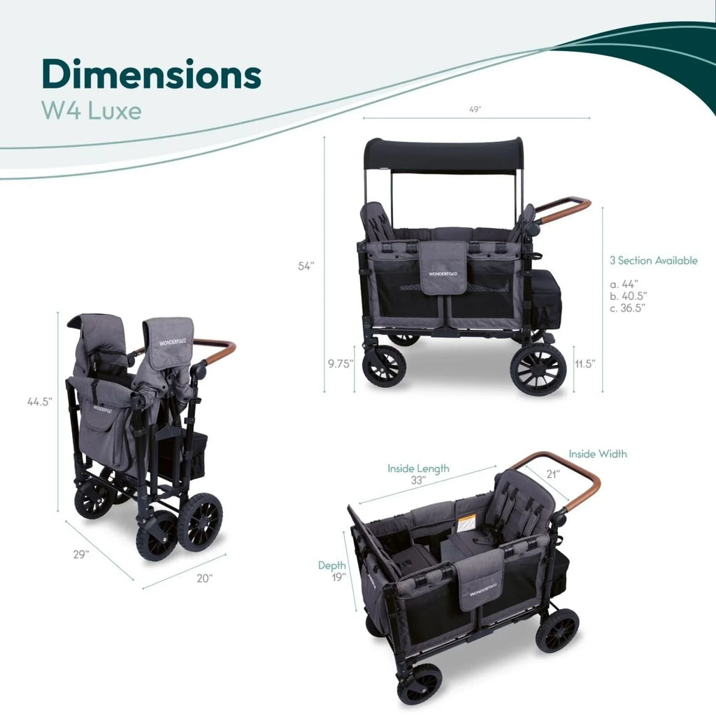 Wonderfold W4 Luxe Pro Stroller Wagon - Charcoal Grey