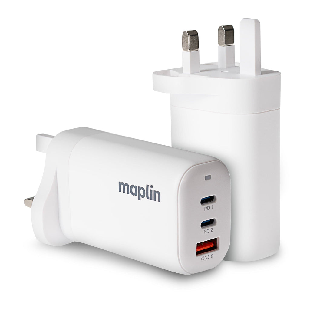 Maplin 3 Port USB Wall Charger 2x USB-C 1x USB-A GaN PD QC 3.0 45W High Speed Charging - TOYFACTORY