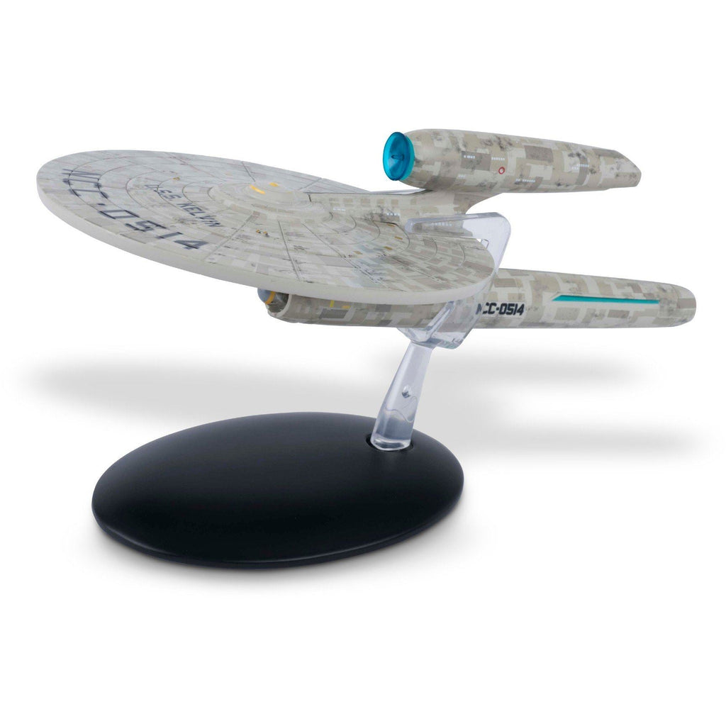 Real Merch Kelvin NCC-0514 model die-cast ship figurine from Star Trek special issue, detailed metallic finish and intricate design.