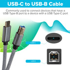 Maplin USB-C to USB-B Braided Cable - Grey, 5m - TOYFACTORY