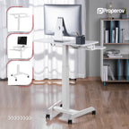 ProperAV Two Tier Mobile Desk Trolley Workstation with Gas Spring Height Adjustment - White - TOYFACTORY