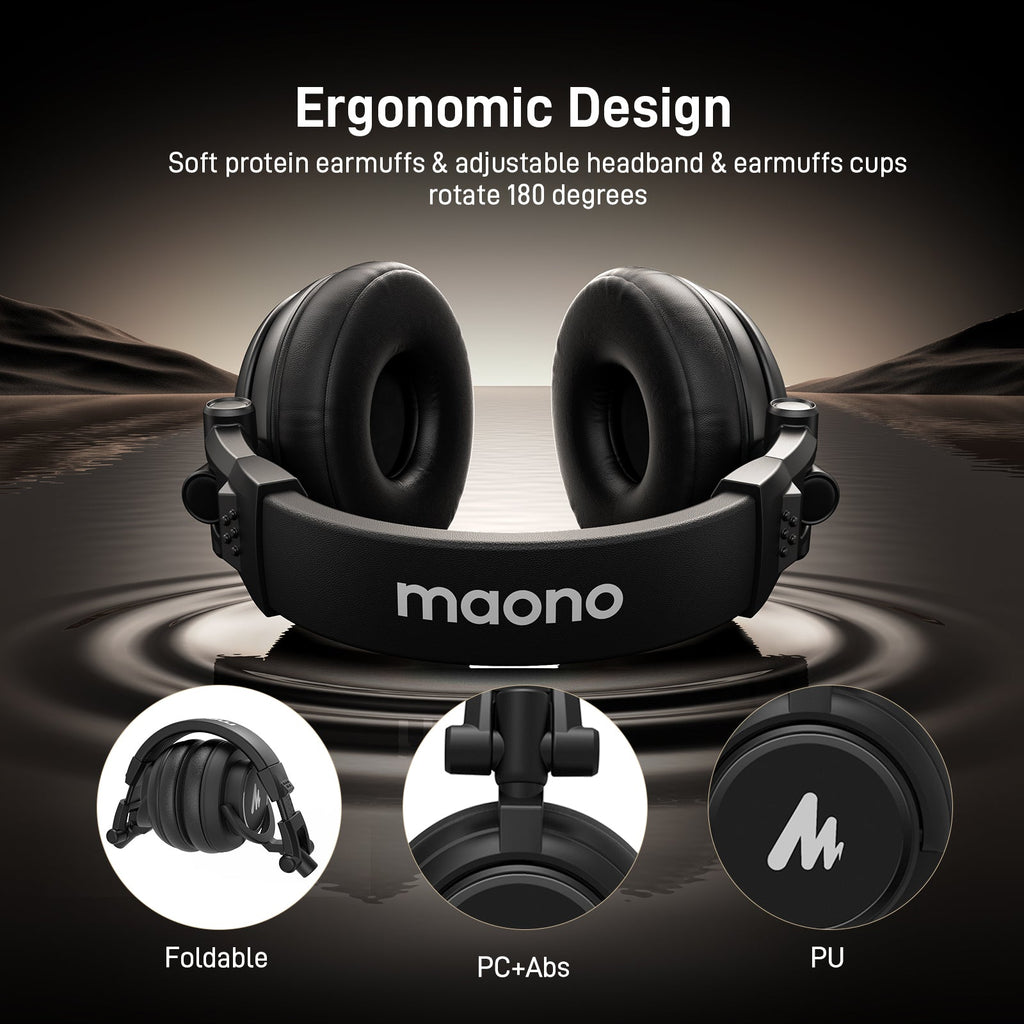 Maono Studio Closed Back Dynamic Headphones with 3.5mm & 6.35mm Jack Plug