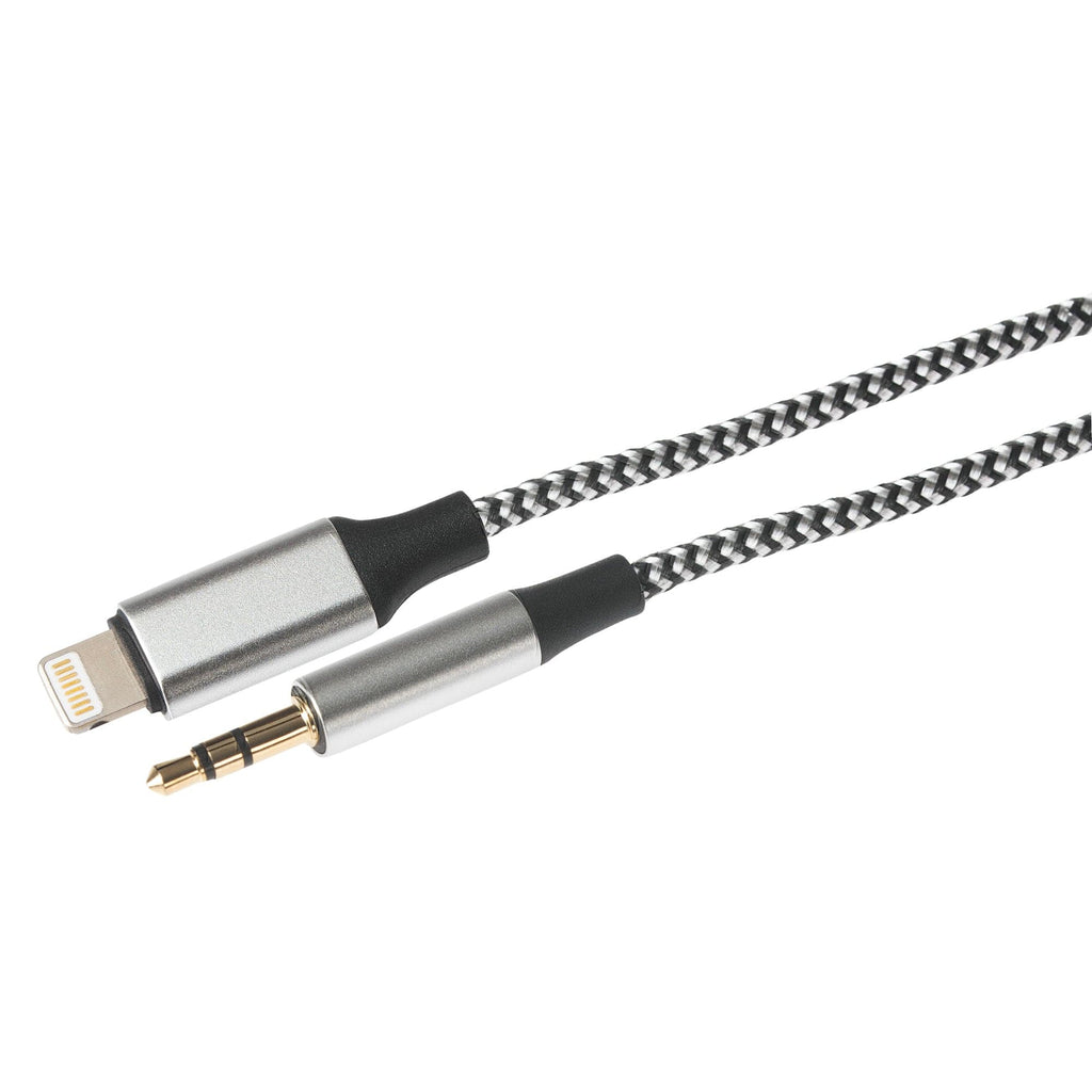 Maplin Lightning to 3.5mm Aux Stereo 3 Pole Jack Plug Braided Cable - Silver, 1m - TOYFACTORY