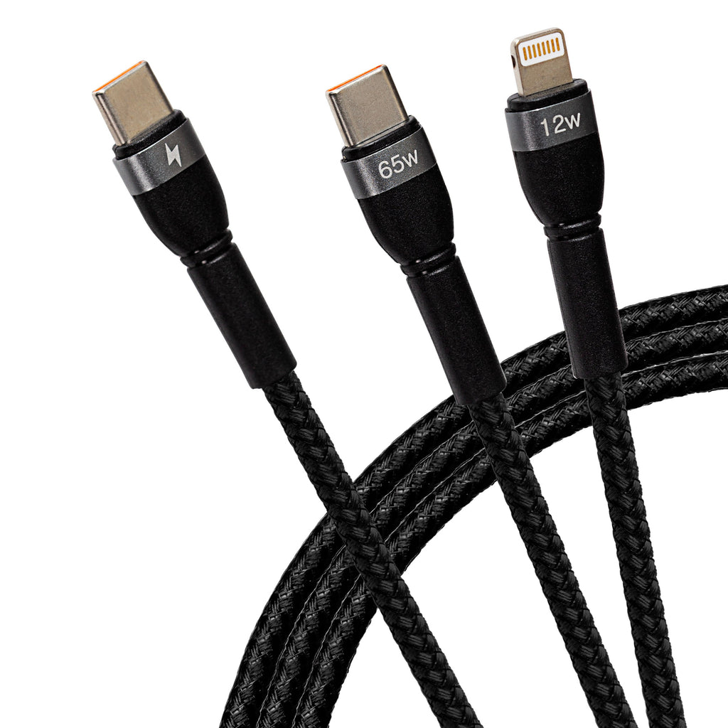 Maplin 2-in-1 USB-C to Multi-Charging USB-C 65W & Lightning 12W Braided Cable - TOYFACTORY