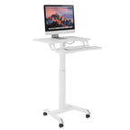 ProperAV Two Tier Mobile Desk Trolley Workstation with Gas Spring Height Adjustment - White - TOYFACTORY