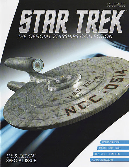 Detailed image of the Kelvin NCC-0514 model die-cast ship figurine from the Star Trek Special Issue by Real Merch.