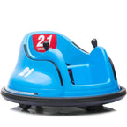 Blue kids ride-on Waltzer vehicle by Electric Ride On Cars, featuring a colorful spinning ride-on design for children.