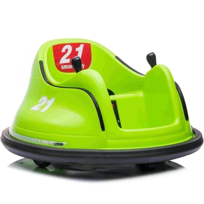 Green kids' 12V ride-on Waltzer toy by Electric Ride On Cars, designed for children to spin and enjoy outdoor fun.