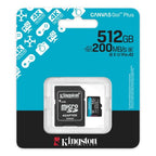 Kingston 512GB Canvas Go! Plus Micro SDXC Card, SD Adapter, UHS-I Class 10, U3, 200MB/s - TOYFACTORY